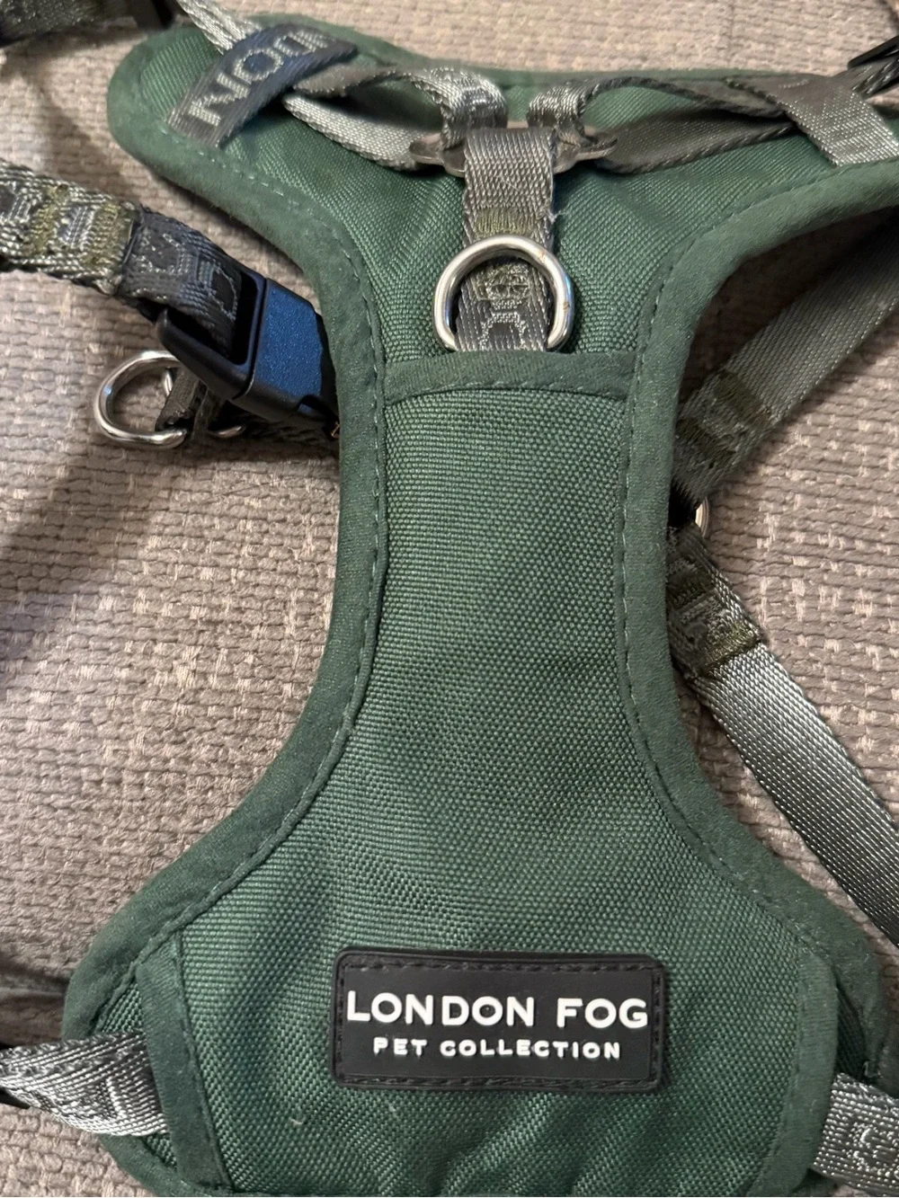 London Fog Green Padded Dog Harness with Metal D-Rings